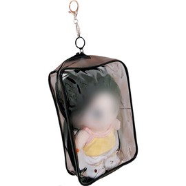 YUYAKESHI Case, Bag, Dust Proof, Sewn Pouch, Decorative, Transparent, Going Out, Doll Holder, Show Bag, 7.9 inches (20 cm) for Plush Toys, PVC, Clear, Thrust (Black, Keychain, 7.9 inches (20 cm)