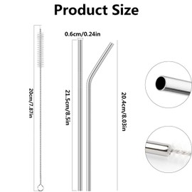 Aufondof 12 Pack Stainless Steel Straw, Food Grade Reusable Metal Drinking Straw Set with 2 Cleaning Brushes and Carry Pouch for Smoothie, Milkshake, Cocktail and Hot Drinks