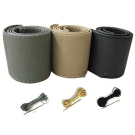 Aqxreight Funda para Volante, Funda Universal para Volante de Coche, Funda para Volante de Cuero de Microfibra Perforada Cosida a Mano para 38 Cm de Diámetro (Negro Rojo)