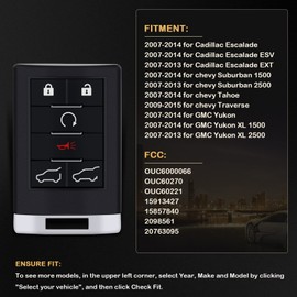 KEYALL 2 X Keyless Key Fob for Tahoe for Traverse for Yukon for Escalade for Escalade ESV EXT for Chevy for Suburban for Suburban 1500 2500 for GMC for Yukon XL 1500 2500 07-15 OUC6000066-315Mhz