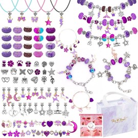 Necomi Kit para Hacer Pulseras Niñas, 162 piezas de joyería con caja de regalo y bolsa Con Cuentas, Estilo Fantasía Púrpura, Para Manualidades y Joyería Para Niñas Adolescentes De 8 a 12 Años.