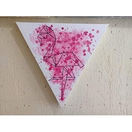 Cuadro Decorativo Moderno Pintura en lienzo canva Flamingo Rosa Geométrico Triangular Pintado a Mano cuadro para decoración del hogar listo para colga