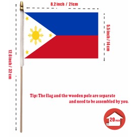 NJ & NJBW 20 Pack Small Mini Philippines Flag on Wooden Stick - 5 x 8inch Miniature Portable Handheld Pole Filipino Flags Decorations