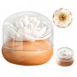 GZJINYUA Cotton Swab Holder Lotus Q-Tip Holder Toothpick Holder Dispenser Black and White Bathroom Accessories 3D Wooden Qtip Holder Cotton Swabs Holder Restroom Sink Bathroom Decor and Accessories