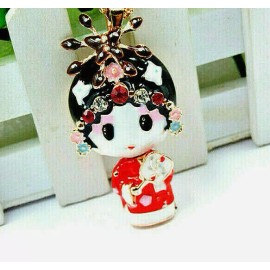 Betsey Johnson Elegant GEISHA Princess Asian DOLL Rhinestone Enamel Betsey Johnson Necklace Red