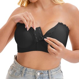 KUTECOMBO Front Closure Wireless Strapless Bras for Women Seamless Comfy Bandeau Bralette(Black,X-Large)