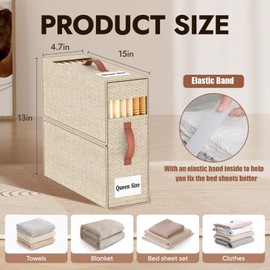 Joymeezo 6 Pack Ivory Bed Sheet Organizer with Band, Sheets Set Folder(Queen & King) with 2 Windows & 2 Handles, Foldable Linen Sheet Container for Closet, Organizing Bedding Storage Box