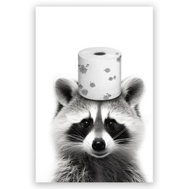 Funny Bathroom Wall Art Cute Raccoon Wall Prints Black and White Canvas Print Farmhouse Wall Decor Ready to Bathroom Restroom Wall Decor Unframed8x12inch
