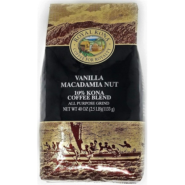 Royal Kona 10% Kona Coffee Blend, Vanilla Macadamia Flavor -