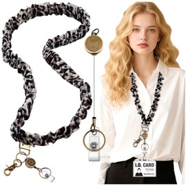 Scrunchie Lanyard Teacher for Id Badges Keys with Retractable Badge Reel Cute Teacher Lanyard for Women Black Nurse Stretchy Lanyards Key Lanyards with Clip Teachers Nurse Gifts Teacher Essentials-I