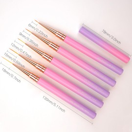 WOKOTO 5 Pcs Nail Art Brushes Set Pink Purple Gradient Nail Art Liner Brushes For Nails 6/9/12/15/18mm Thin Nail Art Design Brush With Cap Nail Polish Brush For Gel Nails French Tip Painting Tool