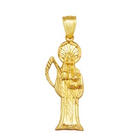 AMZ Jewelry 10k Yellow Gold Santa Muerte Pendant Charm