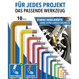 STONE REEF Allen Key Set 13 Pieces [incl. Ball Head] - 1.27-10 mm Hexagonal Multicolour Set, Hex Key Set for Craftsmen, Allen Key Set