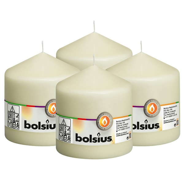 BOLSIUS 4 Ivory Pillar Candles - 4x4 Inches - Individually