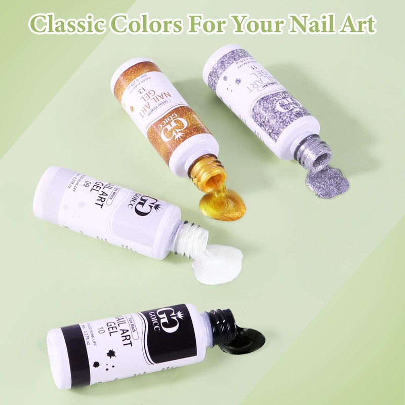 GOICC Gel Nail Art Polish Set with Thin Brush –