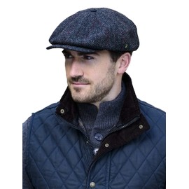 Mucros Weavers Newsboy Tweed Cap Irish Hat for Men's 8 Piece Flat Driving Cap Made in Ireland (Small, Charcoal Herringbone)