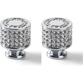 Candeon Crystal Furniture Knobs, Pack of 2 Silver Knobs, Cupboard Knobs, Drawer Knobs, Glittering Decoration, Cupboard Knobs, Round Pull Handle for Cupboard, Wardrobe, Drawer, Dresser
