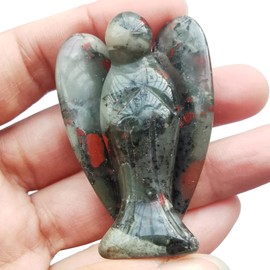 Lovionus89 Natural Africa Bloodstone Guardian Angel Statue, 5cm Hand Carved Stone Healing Crystal Bag Figurines Decoration