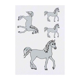 4 x 'Grey Horse' Temporary Tattoos - Water Resistant, Skin-Safe, Non-Toxic Transfers, Mixed Sizes (TO00013703)
