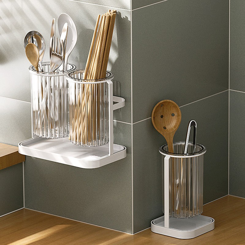 Utensil Holder Organizer for Countertop Chopstick Drainage Box 2 Divided