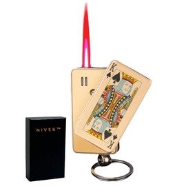 NIVEK Jet Torch Lighter Keychain, Portable, Refillable Butane Playing Card Lighter, Windproof Lighters, Cool Lighter for Men, Candle, Camping, Birthday (King)