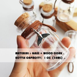 MINELEVEN 6PCS 30ml Clear Wide Mouth Glass Bottles with Cork Stoppers and Decorative Pendant, Mini Small Vials for Wedding Favors, DIY Crafts, Baby Shower
