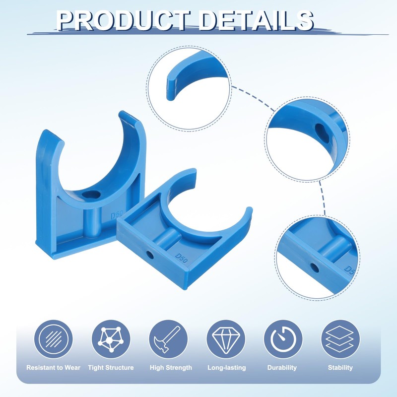 sourcing map 10 Pcs PVC Water Pipe Clamps Clips, 50mm