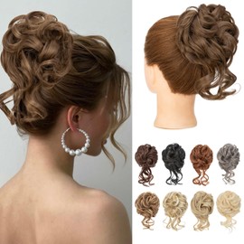 Benehair Messy Bun Hair Piece Wavy Curly Claw Clip Hair Bun Extensions Synthetic Hair Bun Donut Accessories Scrunchies Medium Brown Hair Pieces for Women(Medium Brown, 75g)