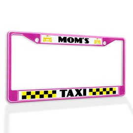 Fastasticdeals Metal Insert License Plate Frame Mom's Taxi Weatherproof Car Accessories Hot Pink 2 Holes Solid Insert