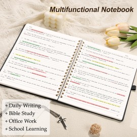 EMSHOI Lined Spiral Journal Notebook, 100GSM Thick Paper, College Ruled Notebook, Hardcover Leather Journals for Women Men Work Writing Note Taking Bible Study, Large A4(8.27"x11.2") - Black