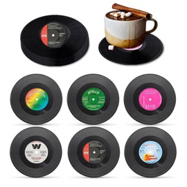yufana Set Of 6 Drink Coasters For Music Lovers, Vinyl Record Coasters, Wedding Registry Gift Ideas, Coasters Suitable for Bars, Cafes, Homes, Parties, Offices, Housewarming Hostess Gifts.