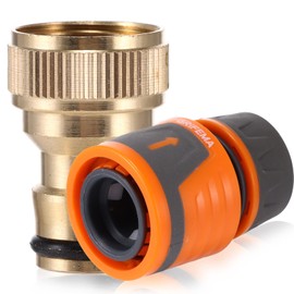 EASONGEE Soft Grip Quick Connect Hose End Connector, Garden Soft Touch Hose Connector with Female 3/4" Brass Tap Adaptor Faucet Adaptor Fitting for Outdoor Garden Tap, 2 Pieces
