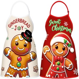 90shine 2PCS Christmas Aprons for Women: Kitchen Baking Cooking Apron, Adult Costume Accessories Xmas Holiday Decorations, White Elephant Gag Gifts (Gingerbread Men)