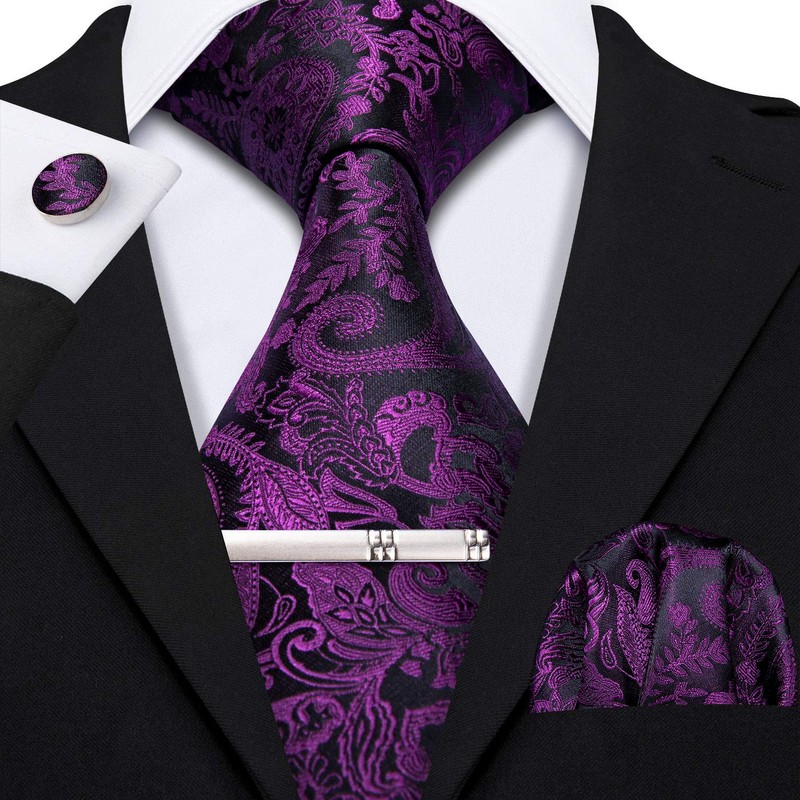 Barry.Wang Men's Silk Paisley Ties with Handkerchief Cufflink Tie Set
