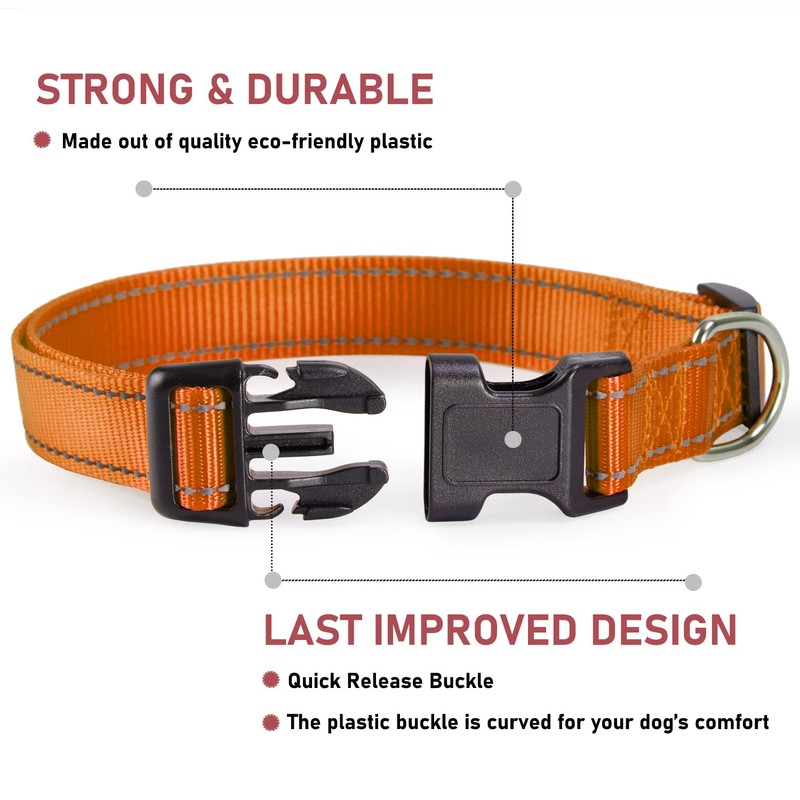 Reflective Dog Collar with Buckle Adjustable Safety Nylon Collars for