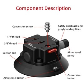 IFOOTAGE Aluminium Professional Suction Cup 1/4 Inch & 3/8 Inch Screws, Camera Car Suction Cup Mount, Camcorder Stabilisers & Carrying Aids, Spider Crab Vehicle Suction Cup VS-118, Max. Load 20 kg