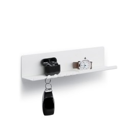 byde Helke Wall Shelf, 30 x 6 x 6 cm, 5 Hooks and Cable Holder, Hanging Shelf Made of Powder-Coated Sheet Steel, Key Rack Organiser and Letters for Entrance, Kitchen, Office, Grey Colour