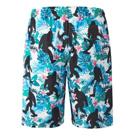 Mens Swim Trunks with Compression Liner, Tropical Bigfoot Men Bathing Suit with Boxer Brief Liner 9 Inch Inseam Men's Board Shorts Swimwear, 4 Way Stretch Beach Shorts Quick Dry Swimsuits, XL