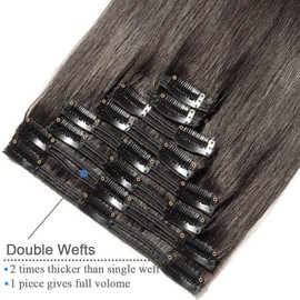 10"-22" 110g-160g Double Weft Clip in Human Hair Extensions Remy - 8 Pieces Full Head Straight (14"-120g, 1B Natural Black)
