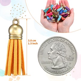 Naler 120 Borlas de Cuero con Borlas de Gamuza Sintética con Tapas de 38 mm para Llavero Correas para Colgar Decoración de Bricolaje Accesorios 24 Colores (Cabeza de Oro)