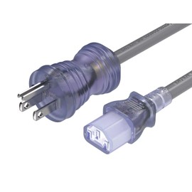 CableLeader 10ft 16 AWG NEMA 5-15P to IEC320 C13 Hospital Grade Power Cord, 13A/125V, SJT, Green Dot Medical Power Cable for Medical Devices, Computer & Monitor, UL Listed, Clear