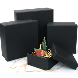 Dncvb Set of 4 Gift Boxes with Lid, Black Gift Box, 4 Different Sizes, Large and Small, Gift Box for Birthday, Flowers, Christmas, Wedding