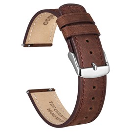 Ayadoo 22mm Top Grain Leather Watch Band, Dark Brown Crazy Horse Leather Replacement Watch Strap with Silver Buckle, Quick Release
