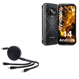 BoxWave Cable Compatible with Doogee S Cyber - AllCharge PD miniSync (100W), Retractable High-Speed Charging Portable USB Cable - Jet Black