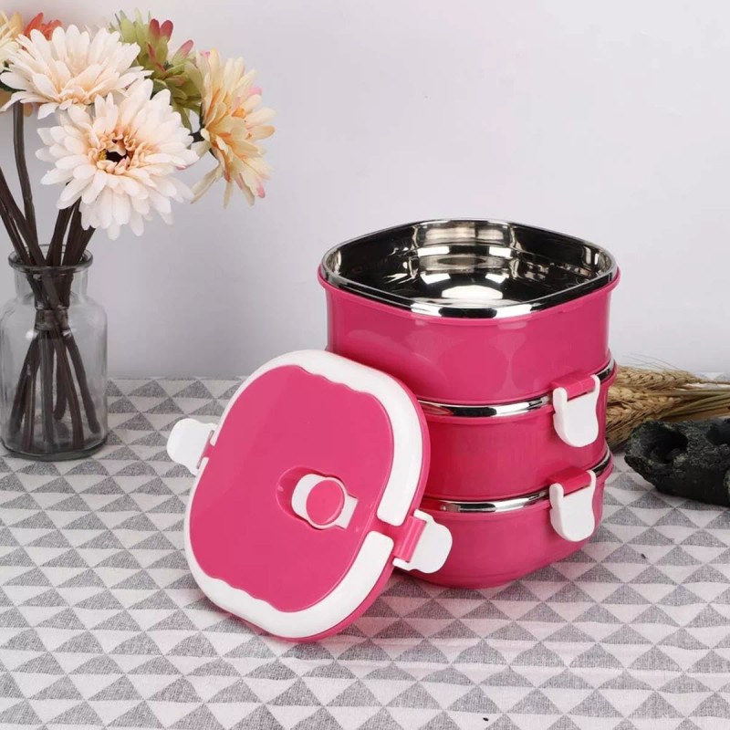 Aquila Contenedor Para Comida 3 Niveles Aquila Rectangular Color Rosa