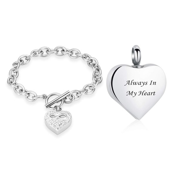 Infinity Heart Cremation Bracelet for Ashes - Stainless Steel Urn