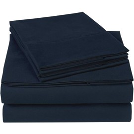 Mattress-Homes 4PCs Twin Size Sheets Set - 100% Egyptian Cotton Twin Size Sheets - 400 TC - Twin Size Soft Bed Sheets -10" Deep Pocket Fitted Sheet - Twin Sheet Set Navy Blue Solid