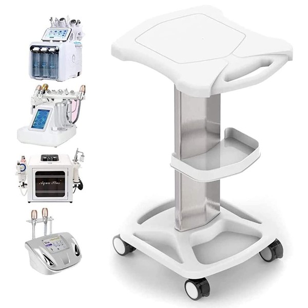Salon Trolley Cart - Aluminum Mobile Trolley Stand Medical Rolling Carts for Ultrasonic Cavitation RF Machine Manicure Spa Shelf (White)