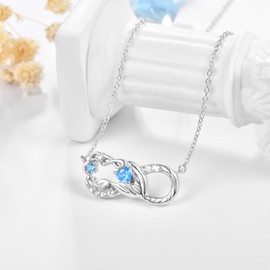 KINGWHYTE Mermaid Tail Necklace 925 Sterling Silver Infinity Fish Tail Necklace Aquamarine Whale Tail Pendant with Shell Starfish Nautical Jewellery Birthday Gift