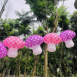 9Pcs Mushroom Decorations for Party Forest Themed Jungle Wedding Wonderland Baby Shower Hanging Decor 3D Mushroom Ornament Backdrop for Fairy Nursery Garden Decoration
